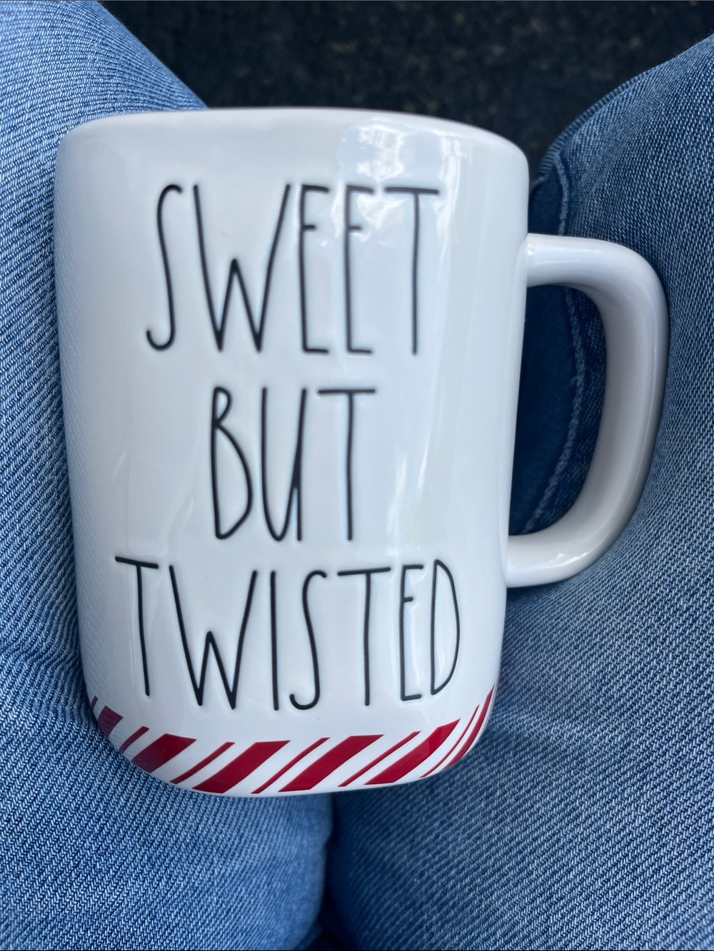 Rae Dunn White Mug with Red Stripe "SWEET BUT TWISTED"